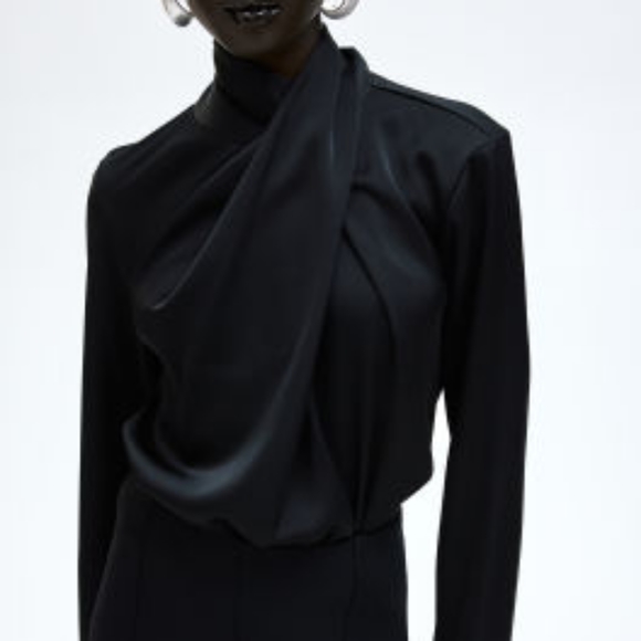Draped Satin Blouse in Black - Picture 2 of 13